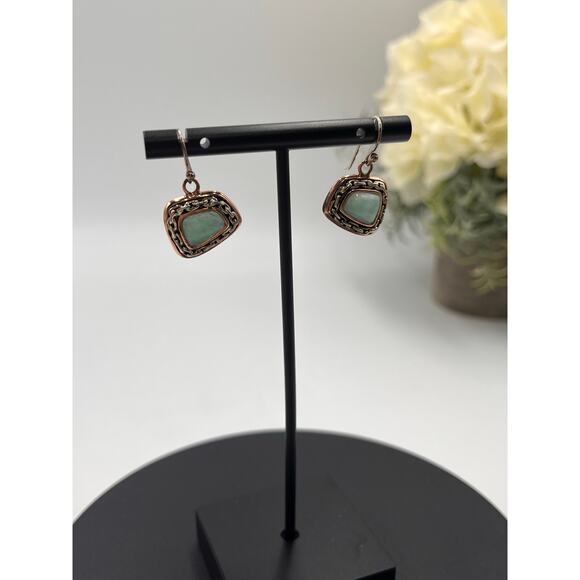 Barse Signed Sterling Silver Bronze Ornate and Turquoise Dangle Earrings - Picture 1 of 7